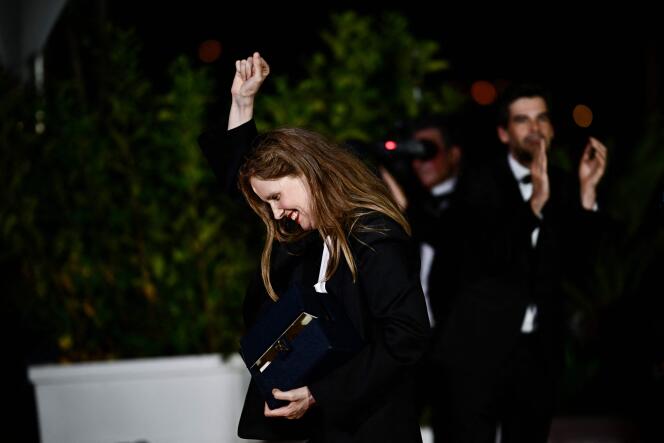 Justine Triet, after receiving the Palme d'Or at the 76ᵉ Cannes Film Festival for 