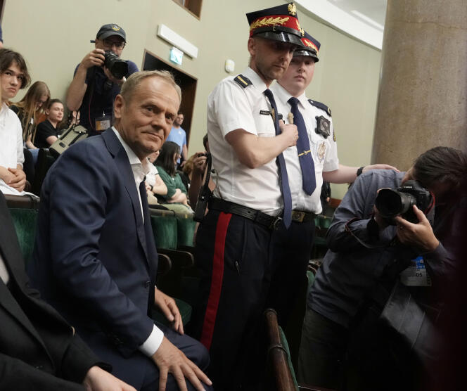 Polish opposition leader and former prime minister Donald Tusk at the parliament in Warsaw on May 26, 2023.