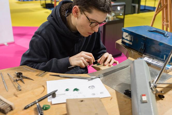 Leather goods work at the Who's Next show, in Paris, in January 2023.