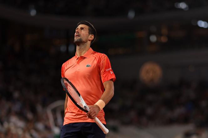 Novak Djokovic in the second round against Marton Fucovic of Hungary on May 31, 2023 at Court Philippe Chatrier at Roland Garros in Paris.