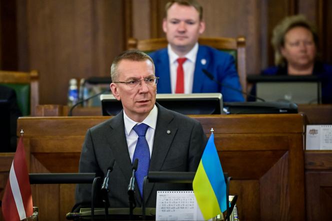 The new president of Latvia, Edgars Rinkevič, at the parliament in Riga on May 31, 2023.