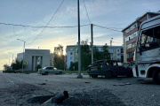 A street in the town of Shebekino, in the Belgorod region of Russia, after a bombardment on May 31, 2023.
