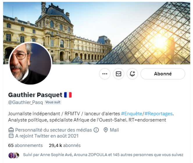 Capture d’écran du compte Twitter de l’avatar « Gauthier Pasquet » datée du 1er juin 2023.