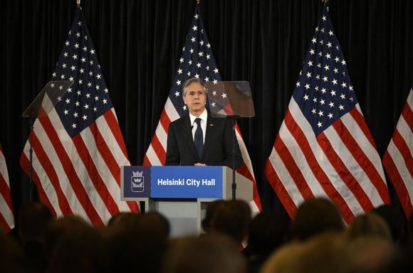 US Secretary of State Anthony Blinken at Helsinki City Hall on June 2, 2023.