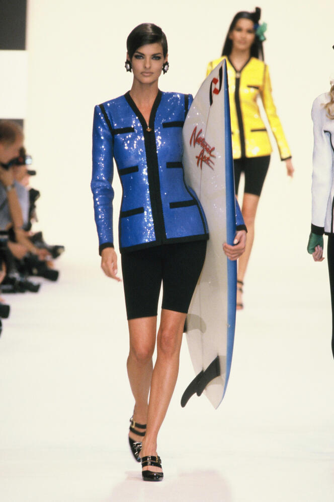 Chanel “Surf” and board suit set by Karl Lagerfeld, spring-summer 1991 collection.