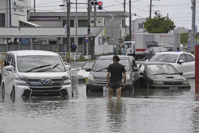 A flooded street after the passage of Storm Mawar on June 2 in Toyokawa City, Japan.