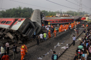 Rescuers work at the site of passenger trains accident, in Balasore district, in the eastern Indian state of Orissa, Saturday, June 3, 2023.