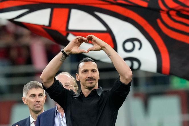 AC Milan's Zlatan Ibrahimovic reacts after his last game for the club at the end of a Serie A soccer match between AC Milan and Hellas Verona at the San Siro stadium, in Milan, Italy, Sunday, June 4, 2023.