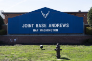  The sign for Joint Base Andrews is seen on March 26, 2021, at Andrews Air Force Base.