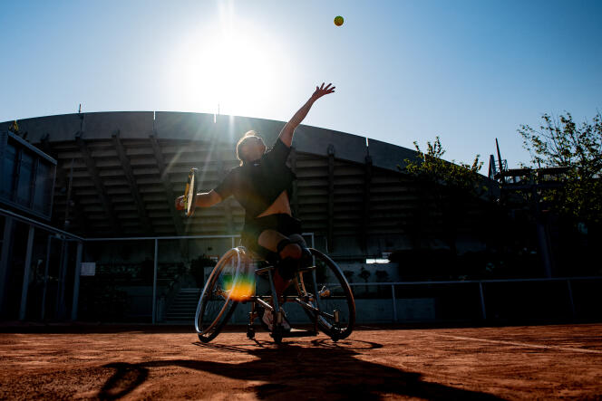French woman Pauline Derulet in wheelchair tennis ahead of the 2022 edition of Roland Garros in Paris, April 22, 2022.