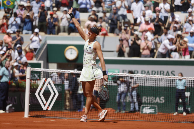 Beatriz Haddad Maia after her victory over Sara Sorribes Tormo at Roland Garros in Paris, June 5, 2023
