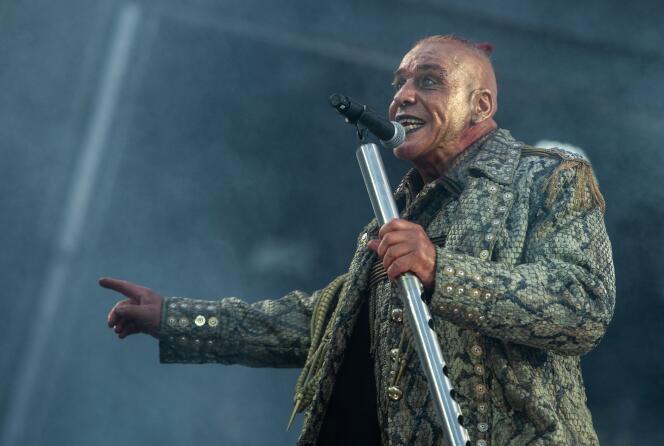   Till Lindemann, lead singer of German metal band Rammstein, performs on stage in Hanover, northern Germany, July 2, 2019.