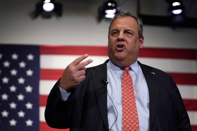 New Republican presidential candidate Chris Christie at a rally in Manchester, New Hampshire on June 6, 2023.