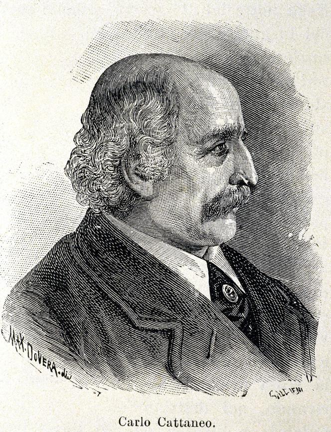 Portrait of the Italian philosopher Carlo Cattaneo.  19th century engraving.