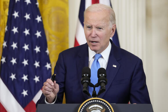 Le président américain, Joe Biden, s’adresse à la presse à l’occasion de la visite à Washington du premier ministre britannique, Rishi Sunak, le 8 juin 2023.