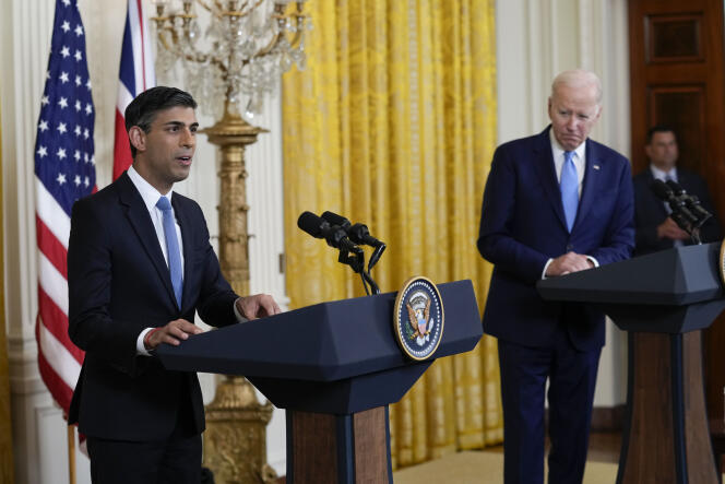 El presidente de los Estados Unidos, Joe Biden, y el primer ministro británico, Rishi Sunak, en la Casa Blanca el 8 de junio de 2023. 