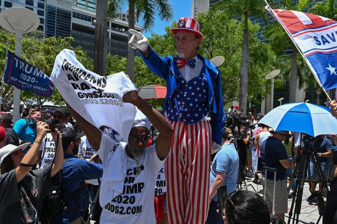 Donald Trump supporters outside the Miami courthouse before his appearance, June 13, 2023.