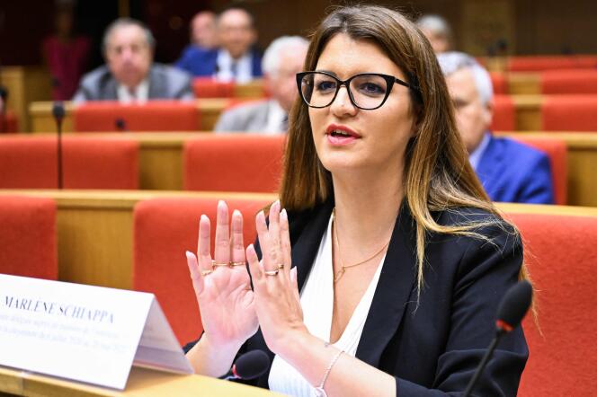 Marlène Schiappa durante su audiencia ante la comisión de investigación del Senado sobre la gestión del fondo Marianne, en París, el 14 de junio de 2023.