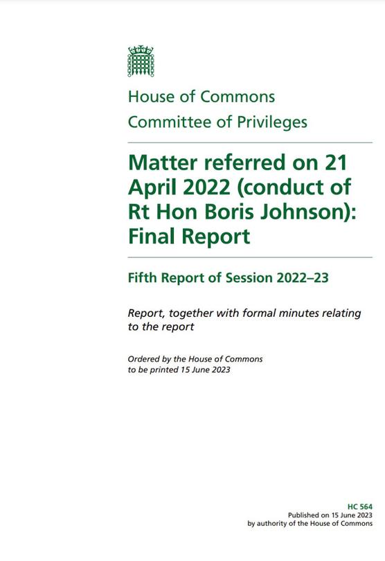 Okładka raportu komisji Izby Reprezentantów w sprawie przywilejów dla Izby Gmin, 15 czerwca 2023 r.