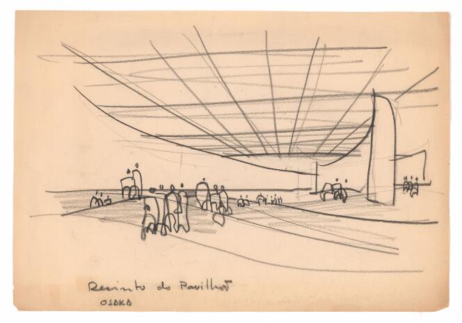 Drawing for the Brazilian pavilion of the Biennial of Osaka (Japan), in 1970, designed by Paulo Mendes da Rocha.