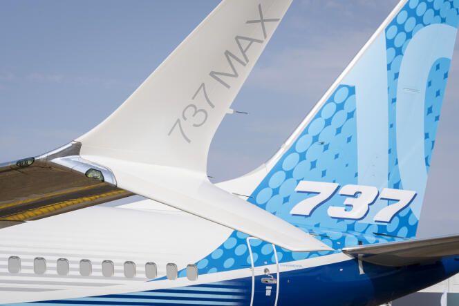 El Boeing 737 MAX 10 de largo alcance en el Salón Aeronáutico de Farnborough en el Reino Unido el 18 de julio de 2022.