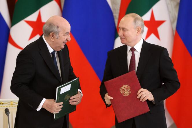 Les présidents Abdelmadjid Tebboune et Vladimir Poutine, à Moscou, le 15 juin 2023.
