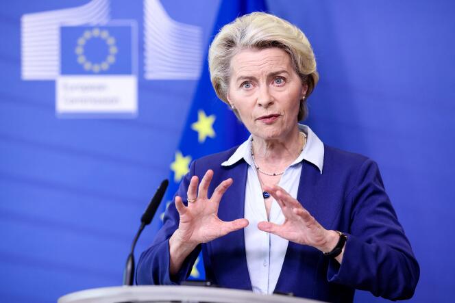 La presidenta de la Comisión Europea, Ursula von der Leyen, en una conferencia de prensa en Bruselas el 20 de junio de 2023. 