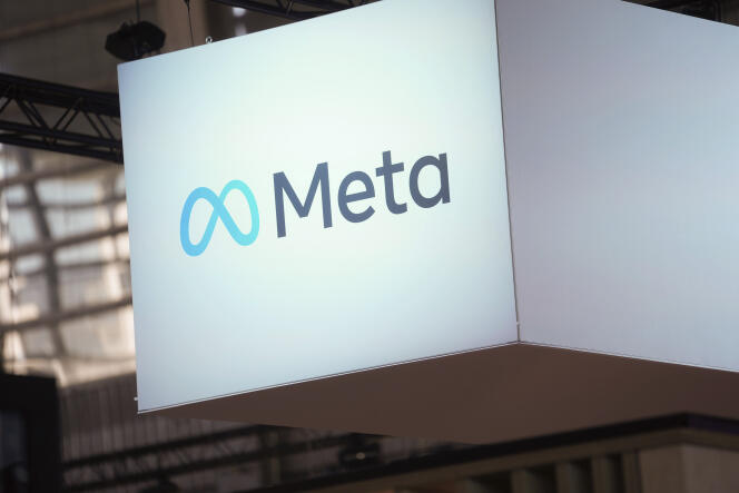 Le logo de la société Meta lors d’une conférence à Paris, le 14 juin 2023.