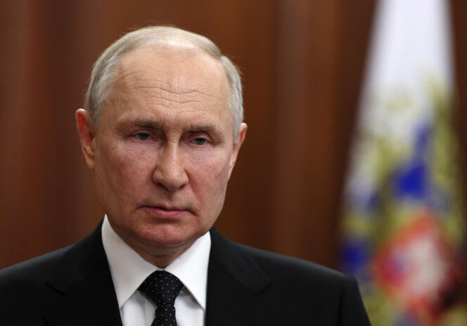 Russian President Vladimir Putin gives a televised address in Moscow, Russia, June 24, 2023. 