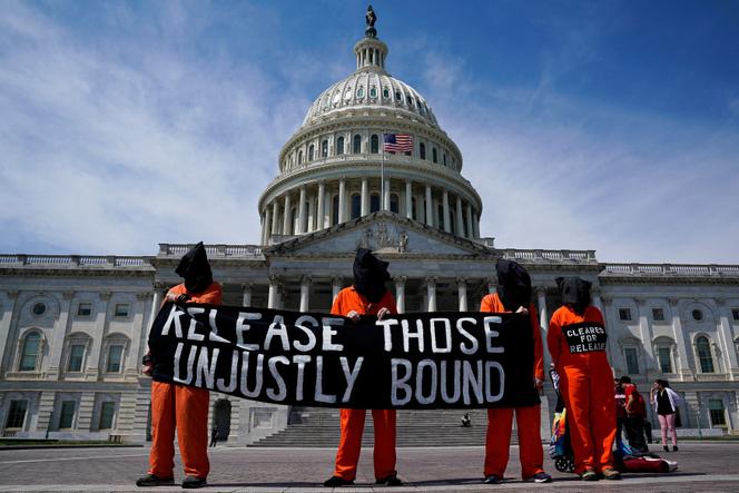 Activists demonstrate in front of the Capitol in Washington to demand the closure of the Guantanamo prison, April 5, 2023. 