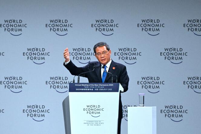 Chinese Premier Li Qiang during a speech at the World Economic Forum in Tianjin, in the north of the country.  June 27, 2023.
