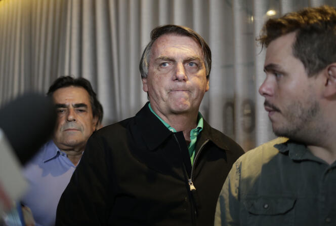 Former Brazilian President Jair Bolsonaro arrives to give a news conference at a restaurant in Belo Horizonte, Brazil on Friday, June 30, 2023. 