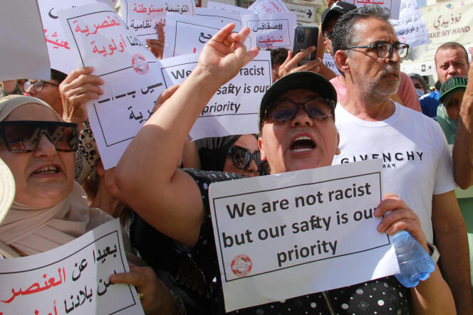 During a demonstration against the presence of illegal sub-Saharan migrants, in Sfax on June 25, 2023. 