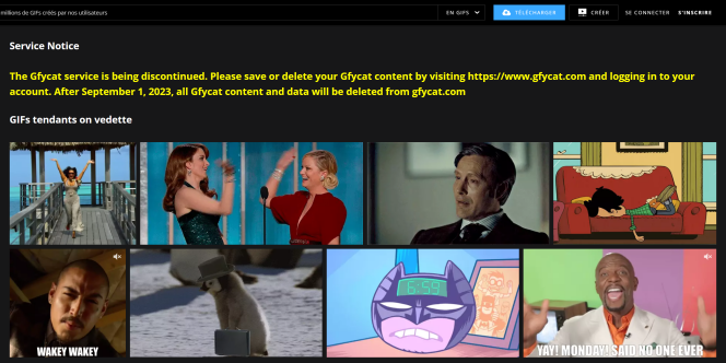 L’annonce de la fermeture de Gfycat a été publiée le 30 juin en tête du site.