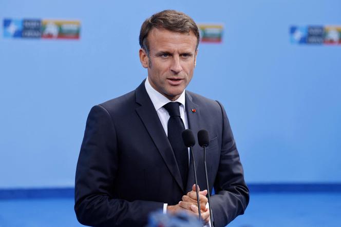 France's President Emmanuel Macron speaks during the NATO summit, in Vilnius on July 11, 2023. 