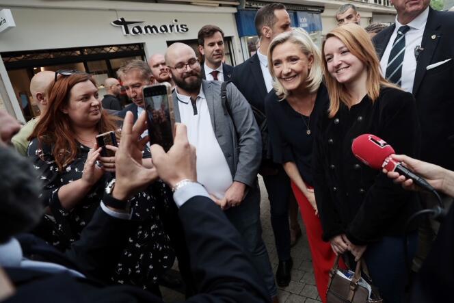 Marine Le Pen, en déplacement à Beauvais, le 12 juillet 2023.