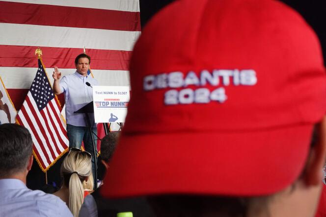 Le gouverneur de Floride et candidat républicain à l’élection présidentielle de 2024, Ron DeSantis, en campagne à Ankeny (Iowa), le 15 juin 2023.