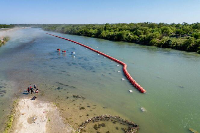 Floating barrier deployed at Eagle Pass, Texas.  July 18, 2023.