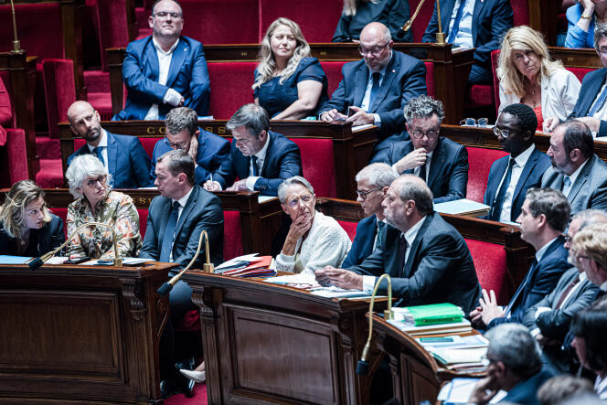 La première ministre, Elisabeth Borne, pendant la séance des questions au gouvernement, à l’Assemblée nationale, le 18 juillet 2023.
