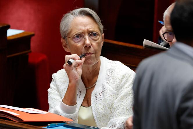 Elisabeth Borne, alors première ministre, à l’Assemblée nationale, à Paris, le 18 juillet 2023.