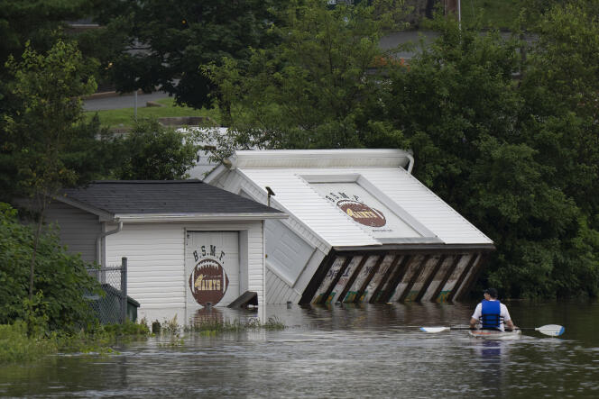 A building overturned by flooding in the Halifax area of Eastern Canada on July 22, 2023.