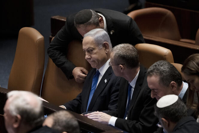 El primer ministro Benjamin Netanyahu en la Knesset, el parlamento galardonado, en Jerusalén el 24 de julio de 2023.
