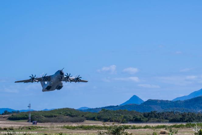Un avion de transport A400M de la base aérienne 125 d’Istres (Bouches-du-Rhône), sur l’île de Guam, dans le Pacifique, le 12 juillet 2023.
