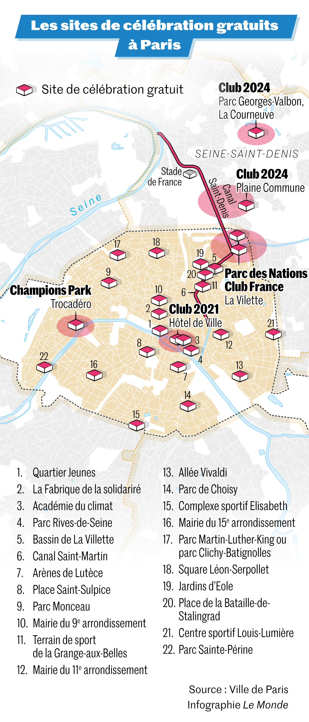 Carte des sites de compétition des Jeux de Paris 2024