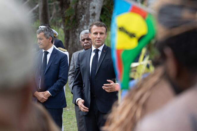 El presidente Emmanuel Macron participa en una ceremonia en Touho, al norte de Nueva Caledonia, el 25 de julio de 2023.