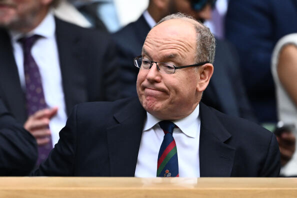 Prince Albert II of Monaco is pictured upon his arrival at the Centre Court's Royal Box on the tenth day of the 2023 Wimbledon Championships at The All England Lawn Tennis Club in Wimbledon, southwest London, on July 12, 2023. (Photo by SEBASTIEN BOZON / AFP) / RESTRICTED TO EDITORIAL USE