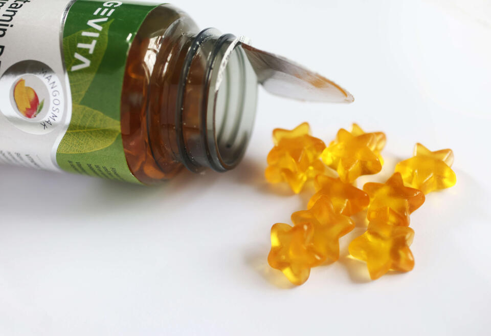 Mandatory Credit: Photo by Jeppe Gustafsson/Shutterstock (13890237g) Signs and symbols, Gevita vitamin D3 gummies bottle. Signs and symbols, Gevita vitamin D3, Motala, Sweden - 26 Apr 2023/shutterstock_editorial_Signs_and_symbols_Gevita_vitam_13890237g//2304281401