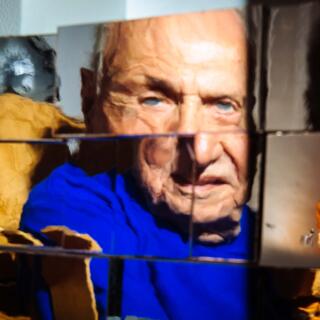 Frank Gehry reflected in a model at his office Gehry Partners Llp in Los Angeles on July 27, 2023. SINNA NASSERI FOR 