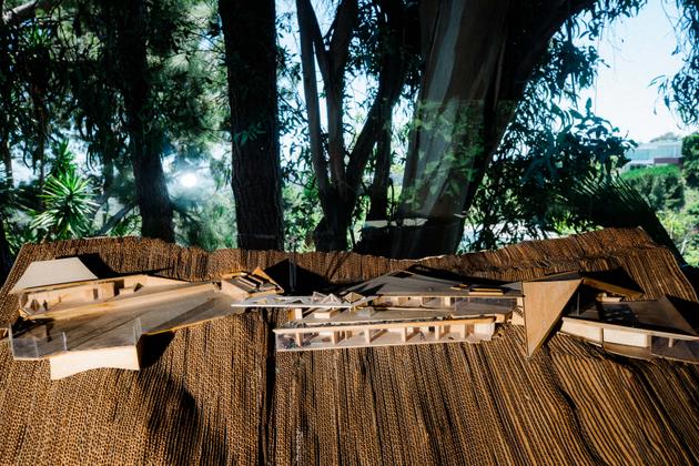 A model of the Sheats Goldstein Residence, in the dining room, Los Angeles, July 12, 2023.