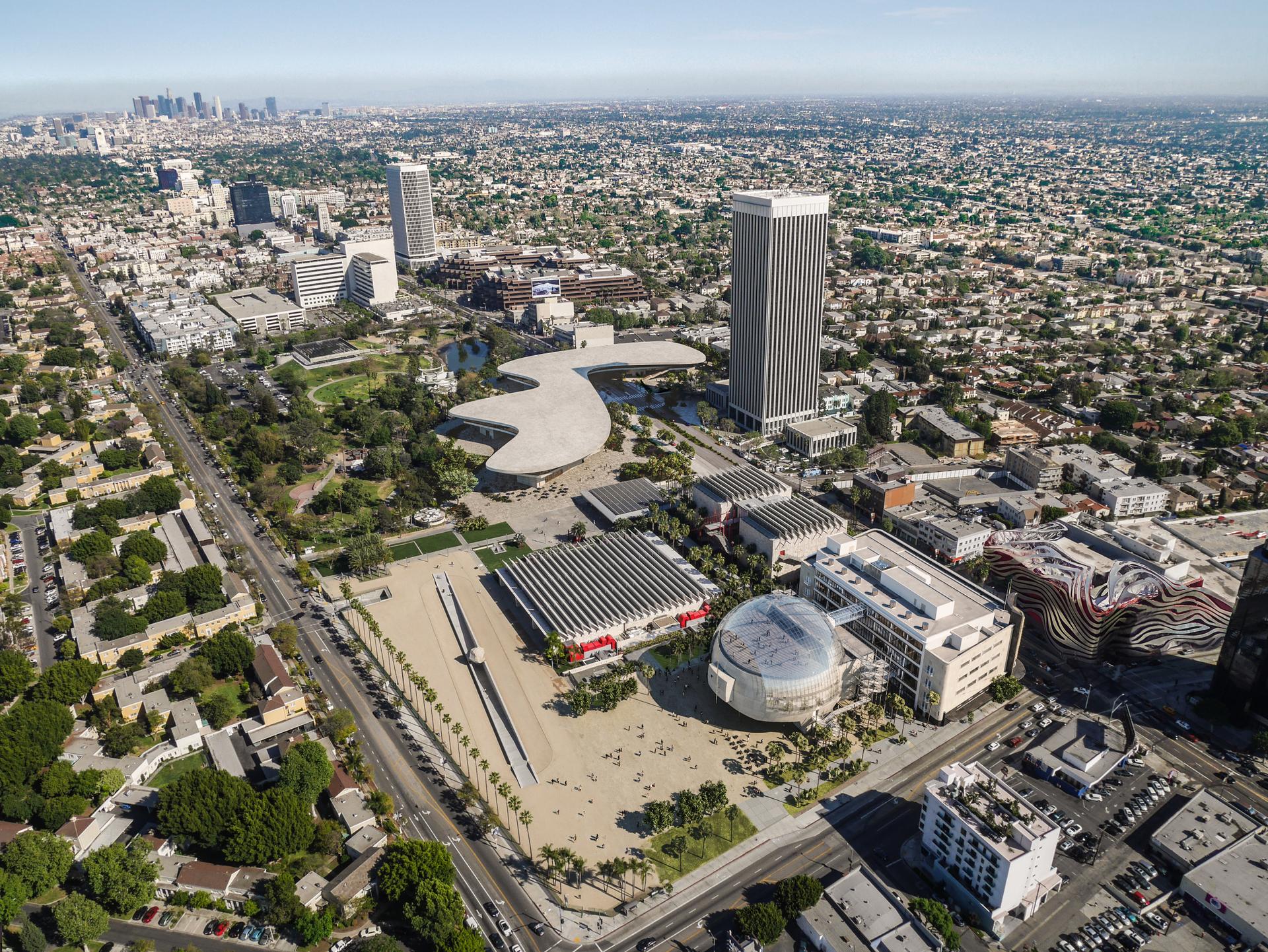 Artist's view of the future LACMA, currently under construction. The museum will span Wilshire Boulevard in Los Angeles.